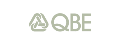 Logo of QBE Insurance, featuring the uppercase letters 'QBE' with a triangular design replacing the letter 'A' in a green color.